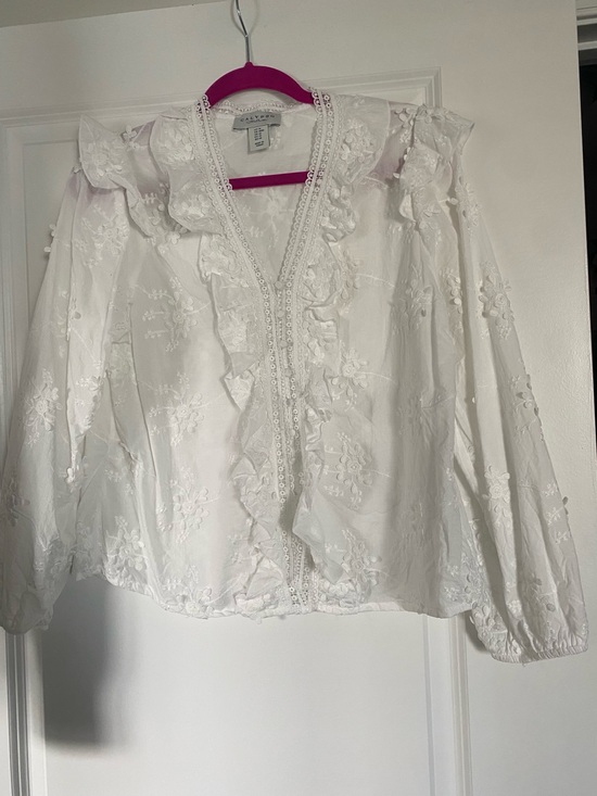 Calypso St. Barth Tops - Calypso St. Barth White Floral Eyelet Ruffle Blouse